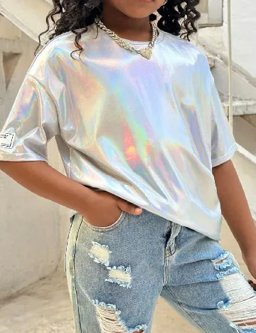 Tricou Shein Kids, argintiu