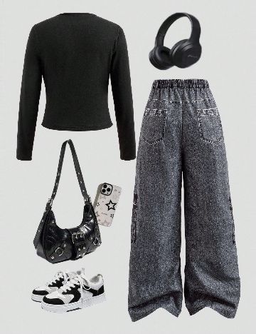 Compleu Shein Kids, negru/gri