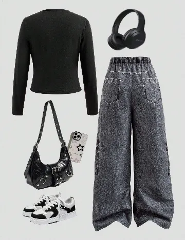 Compleu Shein Kids, negru/gri