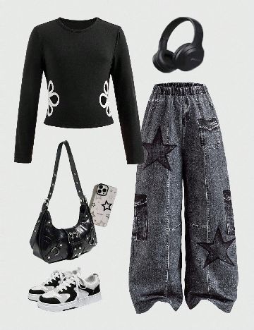 Compleu Shein Kids, negru/gri