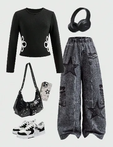 Compleu Shein Kids, negru/gri