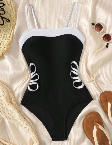 Costum de baie Shein Kids, alb/negru