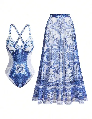 Costum de baie SHEIN, albastru