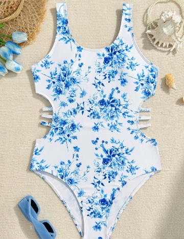 Costum de baie Shein Kids, alb/albastru