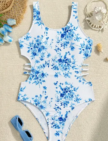 Costum de baie Shein Kids, alb/albastru