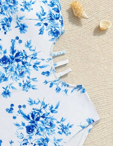 Costum de baie Shein Kids, alb/albastru