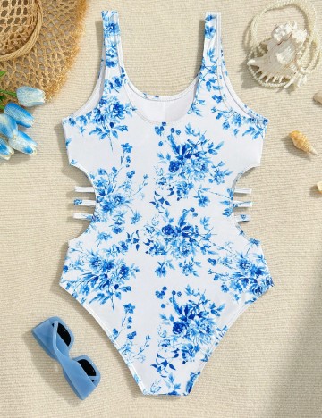 Costum de baie Shein Kids, alb/albastru