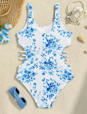 Costum de baie Shein Kids, alb/albastru