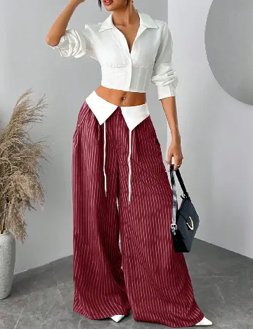 Pantaloni SHEIN CURVE, visiniu/alb