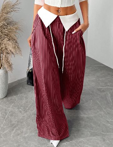 Pantaloni SHEIN CURVE, visiniu/alb