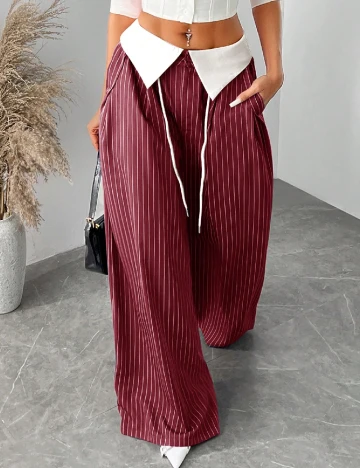 Pantaloni SHEIN CURVE, visiniu/alb