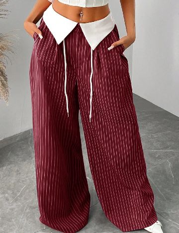 Pantaloni SHEIN CURVE, visiniu/alb