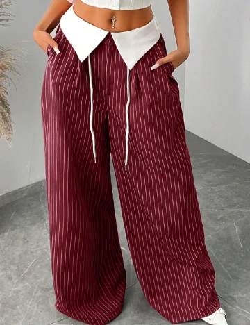 Pantaloni SHEIN CURVE, visiniu/alb