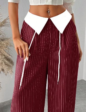 Pantaloni SHEIN CURVE, visiniu/alb