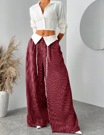 Pantaloni SHEIN CURVE, visiniu/alb