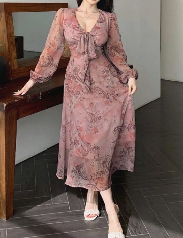 Rochie medie Dazy, roz pudra inchis