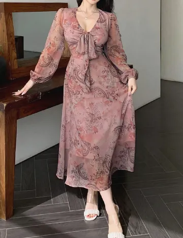 Rochie medie Dazy, roz pudra inchis