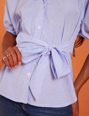 Camasa SHEIN, albastru/alb