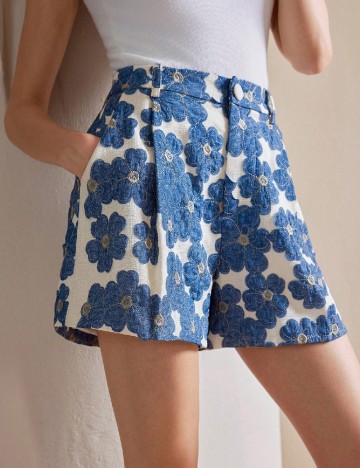 Pantaloni scurti SHEIN, crem/albastru