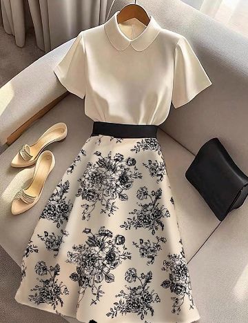 Rochie scurta SHEIN, ecru/negru