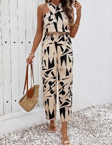 Salopeta SHEIN, bej/negru