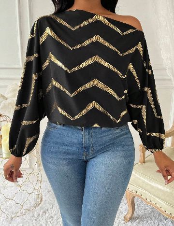 Bluza SHEIN, negru/auriu