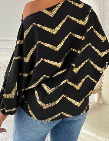 Bluza SHEIN, negru/auriu