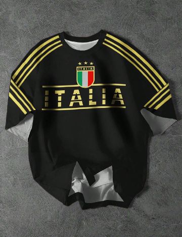 Tricou Shein Kids, negru/galben