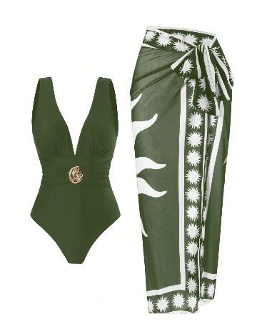 Costum de baie SHEIN, verde