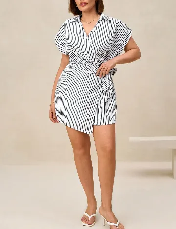 Salopeta SHEIN CURVE, alb/albastru