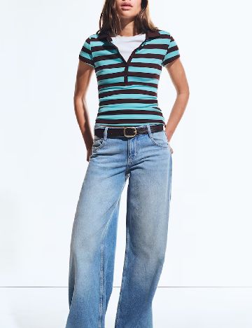 Tricou Bershka, maro/albastru