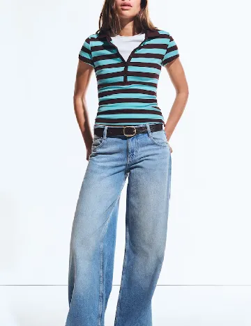 Tricou Bershka, maro/albastru