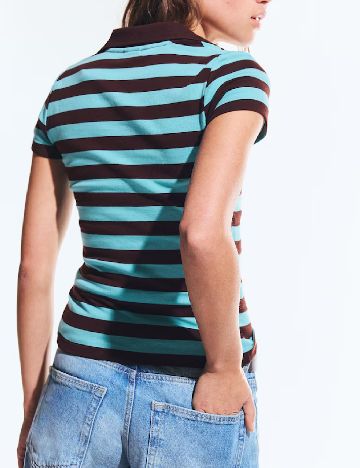 Tricou Bershka, maro/albastru