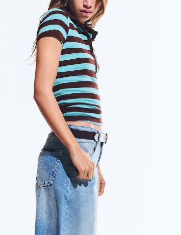 Tricou Bershka, maro/albastru