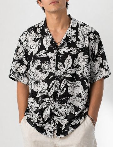 Camasa Pull&Bear, negru/alb