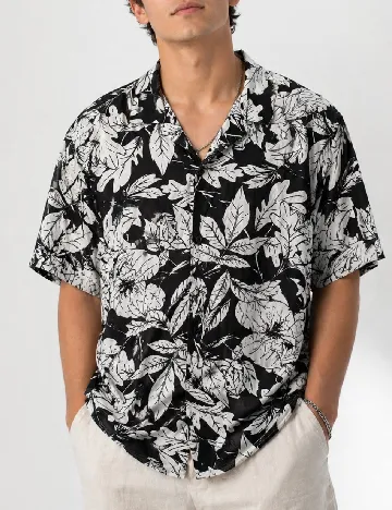 Camasa Pull&Bear, negru/alb