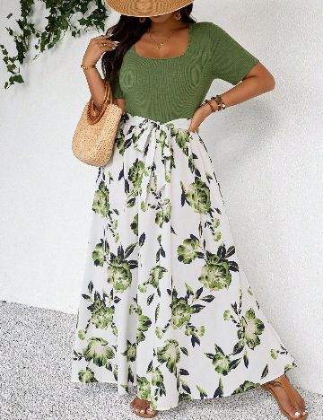 Rochie lunga SHEIN CURVE, verde/alb