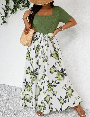 Rochie lunga SHEIN CURVE, verde/alb