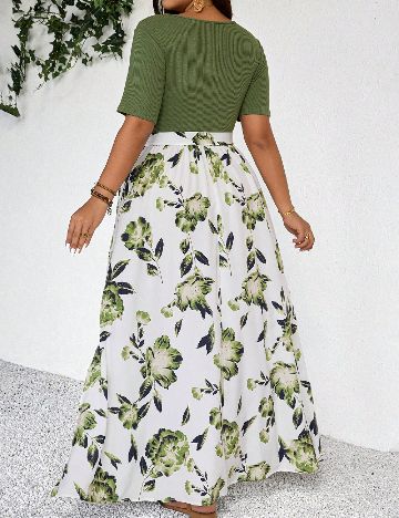 Rochie lunga SHEIN CURVE, verde/alb