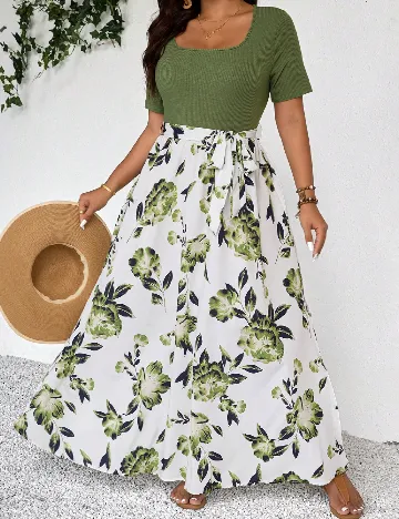 Rochie lunga SHEIN CURVE, verde/alb