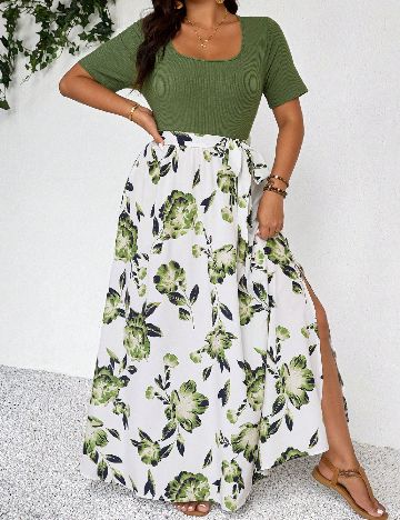 Rochie lunga SHEIN CURVE, verde/alb