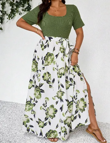 Rochie lunga SHEIN CURVE, verde/alb