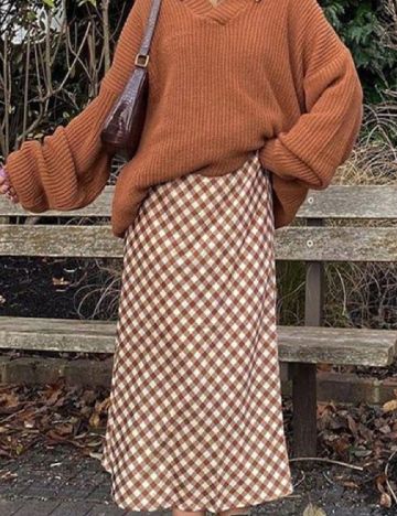 Fusta SHEIN, crem/maro