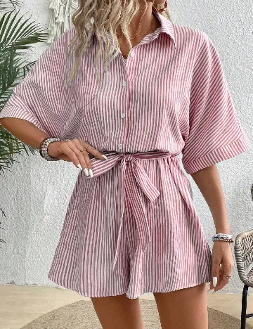 Salopeta SHEIN, rosu/alb