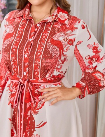 Rochie lunga SHEIN CURVE, rosu/alb