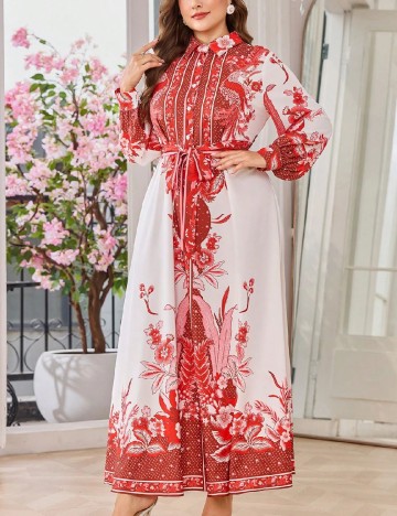 Rochie lunga SHEIN CURVE, rosu/alb