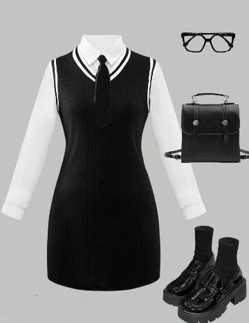 Compleu Shein Kids, negru/alb