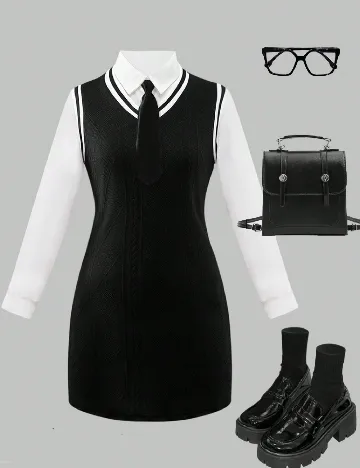 Compleu Shein Kids, negru/alb