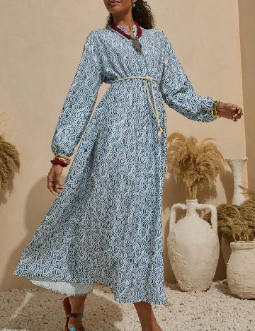 Rochie lunga Bluss, albastru/alb