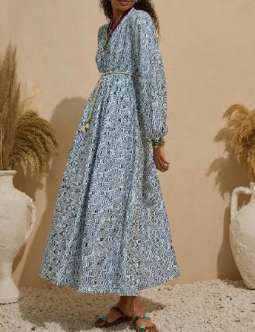 Rochie lunga Bluss, albastru/alb